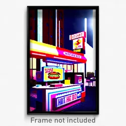 Pixel Art Poster - Secret Hot Dog Stand (8 Bit Psychedelic Video Game Print)