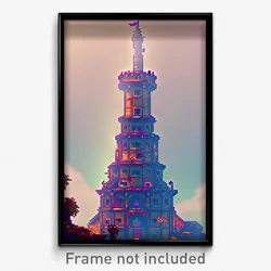 Pixel Art Poster - Unique Tower (8 Bit Psychedelic Trippy Video Game Print)