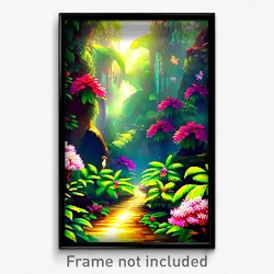 Pixel Art Poster - Flowery Rainforest (8 Bit Psychedelic Video Game Print)