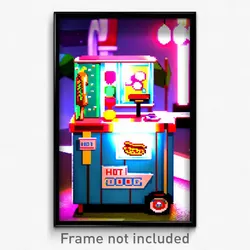 Pixel Art Poster - Bubbly Hot Dog Stand (8 Bit Psychedelic Video Game Print)