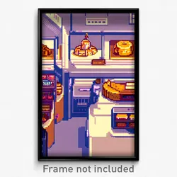 Pixel Art Poster - Complicated Bakery (8 Bit Psychedelic Video Game Print)
