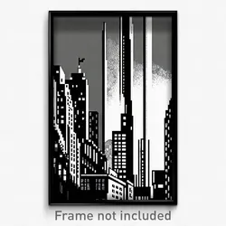 Pixel Art Poster - Black And White American City (8 Bit Video Game Print)