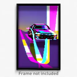 Pixel Art Poster - Glitch Art Car (8 Bit Psychedelic Trippy Video Game Print)