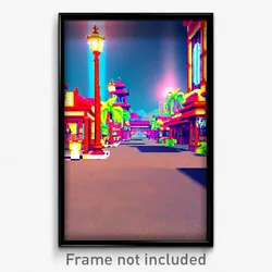 Pixel Art Poster - Virtual Exotic Town (8 Bit Psychedelic Video Game Print)