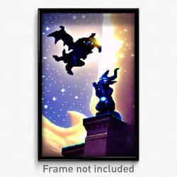 Pixel Art Poster - Starry Gargoyle (8 Bit Psychedelic Trippy Video Game Print)
