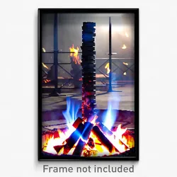 Pixel Art Poster - Steel Bonfire (8 Bit Psychedelic Trippy Video Game Print)