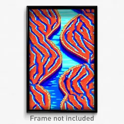 Pixel Art Poster - Zigzag Coral Reef (8 Bit Psychedelic Trippy Video Game Print)