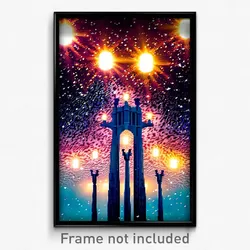 Pixel Art Poster - Starry Barcelona (8 Bit Psychedelic Trippy Video Game Print)