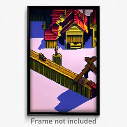 Pixel Art Poster - Villainous Sawmill (8 Bit Psychedelic Video Game Print)