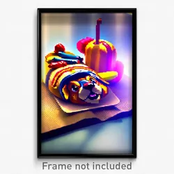 Pixel Art Poster - Unique Hot Dog (8 Bit Psychedelic Trippy Video Game Print)
