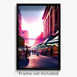 Pixel Art Poster - Urban Marketplace (8 Bit Psychedelic Trippy Video Game Print)