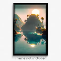 Pixel Art Poster - Murky Exotic Island (8 Bit Psychedelic Video Game Print)
