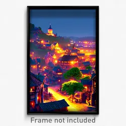 Pixel Art Poster - Detailed Village (8 Bit Psychedelic Trippy Video Game Print)
