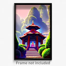 Pixel Art Poster - Voluminous Shrine (8 Bit Psychedelic Trippy Video Game Print)