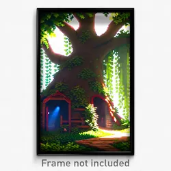 Pixel Art Poster - Leafy Hideout (8 Bit Psychedelic Trippy Video Game Print)