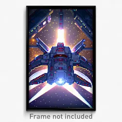 Pixel Art Poster - Elaborate Spaceship (8 Bit Psychedelic Video Game Print)