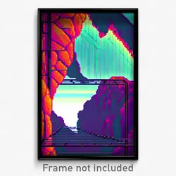 Pixel Art Poster - Wire Frame Canyon (8 Bit Psychedelic Trippy Video Game Print)