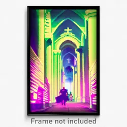 Pixel Art Poster - Nocturnal Nunnery (8 Bit Psychedelic Trippy Video Game Print)