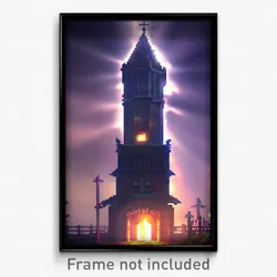 Pixel Art Poster - Haunted Belfry (8 Bit Psychedelic Trippy Video Game Print)