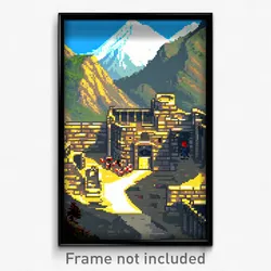 Pixel Art Poster - Mountainous Dungeon (8 Bit Psychedelic Video Game Print)
