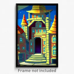 Pixel Art Poster - Monstrous Cartoon Architecture (8 Bit Video Game Print)
