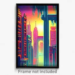 Pixel Art Poster - Webbed Exotic City (8 Bit Psychedelic Video Game Print)