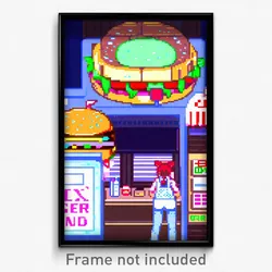 Pixel Art Poster - Anime Like Burger Stand (8 Bit Psychedelic Video Game Print)