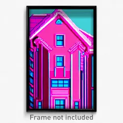 Pixel Art Poster - Pink American Architecture (8 Bit Video Game Print)