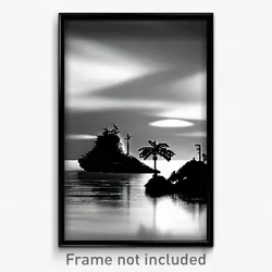 Pixel Art Poster - Black And White Island (8 Bit Psychedelic Video Game Print)
