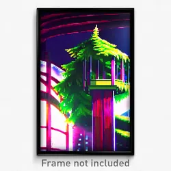 Pixel Art Poster - Evergreen Pulpit (8 Bit Psychedelic Trippy Video Game Print)