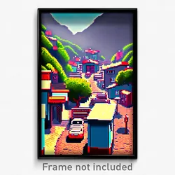 Pixel Art Poster - Cultured Shantytown (8 Bit Psychedelic Video Game Print)