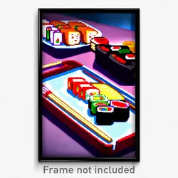 Pixel Art Poster - Nice Sushi (8 Bit Psychedelic Trippy Weird Video Game Print)