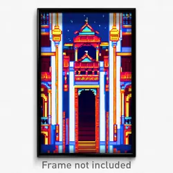 Pixel Art Poster - Exotic Palace (8 Bit Psychedelic Trippy Video Game Print)