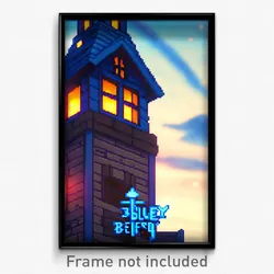 Pixel Art Poster - Blue Belfry (8 Bit Psychedelic Trippy Weird Video Game Print)