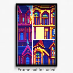 Pixel Art Poster - Beautiful Cartoon Architecture (8 Bit Video Game Print)