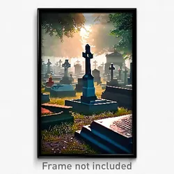 Pixel Art Poster - Detailed Cemetery (8 Bit Psychedelic Trippy Video Game Print)