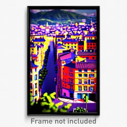 Pixel Art Poster - Fluffy French City (8 Bit Psychedelic Video Game Print)