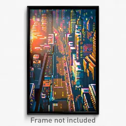 Pixel Art Poster - Remarkable City (8 Bit Psychedelic Trippy Video Game Print)