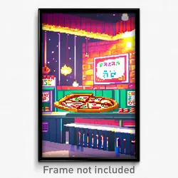 Pixel Art Poster - Gargantuan Pizza Shop (8 Bit Psychedelic Video Game Print)