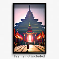 Pixel Art Poster - Long Temple (8 Bit Psychedelic Trippy Weird Video Game Print)