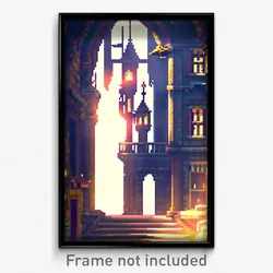 Pixel Art Poster - Quirky Citadel (8 Bit Psychedelic Trippy Video Game Print)