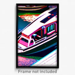 Pixel Art Poster - Stylish Boat (8 Bit Psychedelic Trippy Video Game Print)