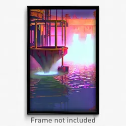 Pixel Art Poster - Smoggy Watering Hole (8 Bit Psychedelic Video Game Print)
