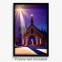 Pixel Art Poster - Shady Church (8 Bit Psychedelic Trippy Video Game Print)