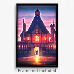 Pixel Art Poster - Faraway Manor (8 Bit Psychedelic Trippy Video Game Print)