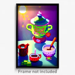 Pixel Art Poster - Silly Tea (8 Bit Psychedelic Trippy Weird Video Game Print)