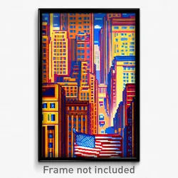 Pixel Art Poster - Wooden American City (8 Bit Psychedelic Video Game Print)