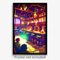 Pixel Art Poster - Elaborate Tavern (8 Bit Psychedelic Trippy Video Game Print)