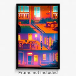Pixel Art Poster - Orange Retreat (8 Bit Psychedelic Trippy Video Game Print)