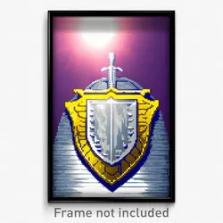 Pixel Art Poster - Monumental Shield (8 Bit Psychedelic Trippy Video Game Print)